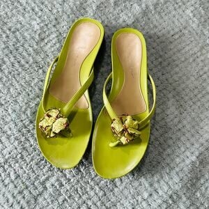 vintage retro Y2K lime green floral thong sandal flats trendsetter 8.5